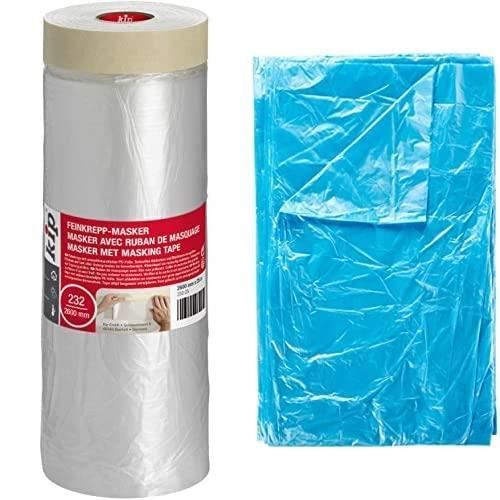 ADHES 3 Roll Film De Masquage Bleu Avec Ruban Peinture Et Bâche Protection 600mm X 27m