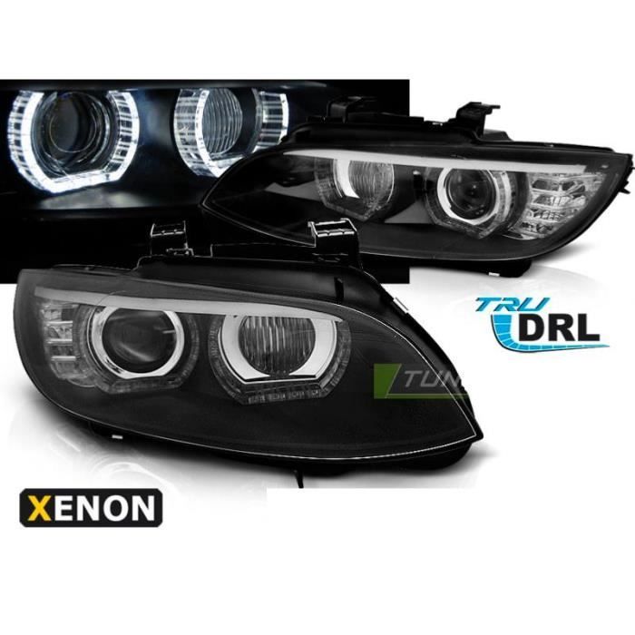 Paire de feux phares BMW serie 3 E92 - E93 06-10 angel eyes LED 3D DRL noir-31439179