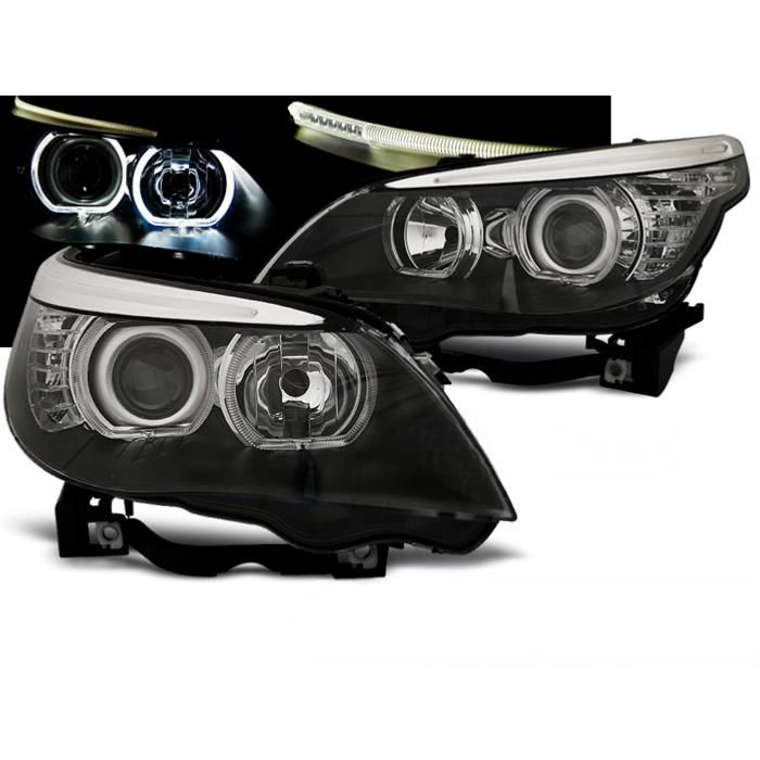 Paire de feux phares BMW serie 5 E60 / E61 de 2003 a 2007 angel eyes led noir-27361219
