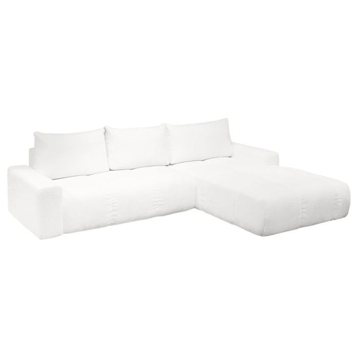 Canapé dangle droit convertible tissu bouclette blanc 304 cm - VOLT Meubletmoi Canapé dangle droit convertible tissu bouclette blanc 304 cm - VOLT Meubletmoi