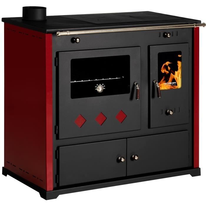 Cuisinière à bois Prometey Praktik Lux - 9.5 kW - Noir - Rouge