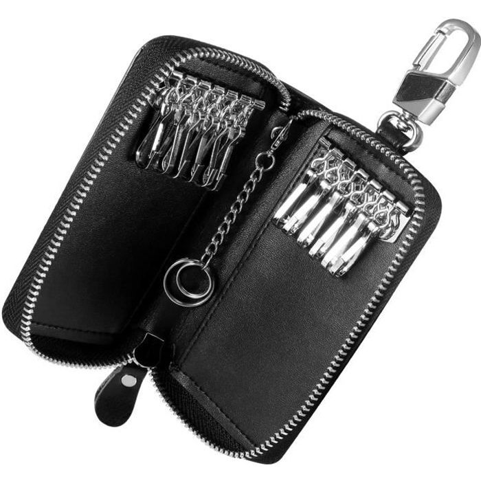 Etui Porte-Clé Cuir,iSpchen pochette porte clef étui à clés de voiture etuis  porte-clés Avec anneau anti-perte Clef Voiture Pochette Porte Clés Noir :  .fr: Mode