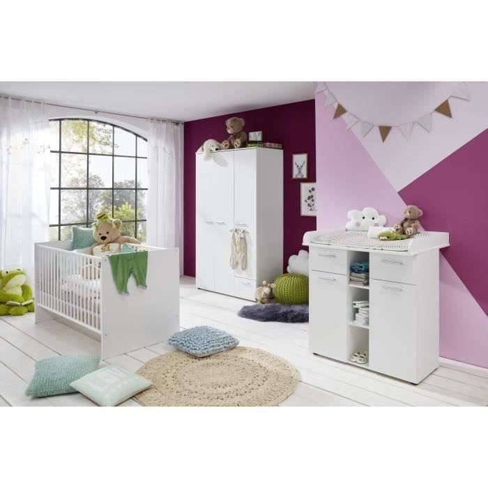 Chambre bébé Trio : Lit 70 x 140 cm + Commode à langer + Armoire PIA -  Blanc et gris - TREND TEAM - Cdiscount Puériculture & Eveil bébé