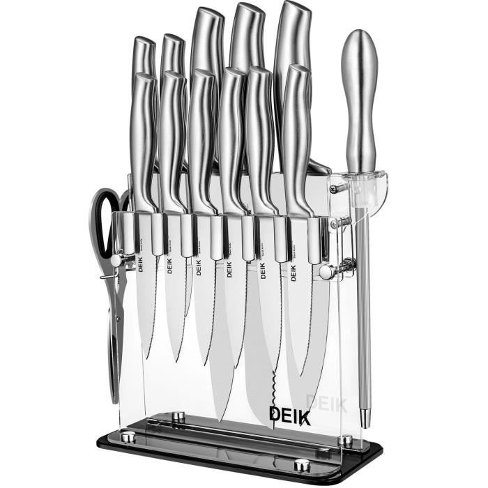 set couteaux professionnel lot de couteaux en acier inoxydable deik bloc de couteaux avec support acrylique cdiscount maison