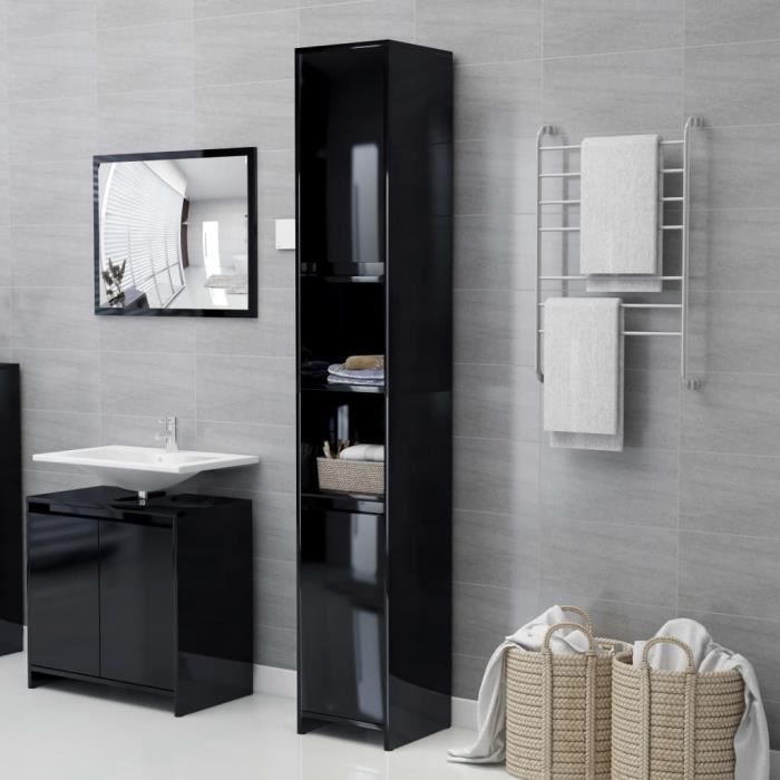 Armoire De Toilette Meuble Colonne Salle De Bain Noir Brillant 30x30x183 5 Cm Agglomere 8192 Cdiscount Maison