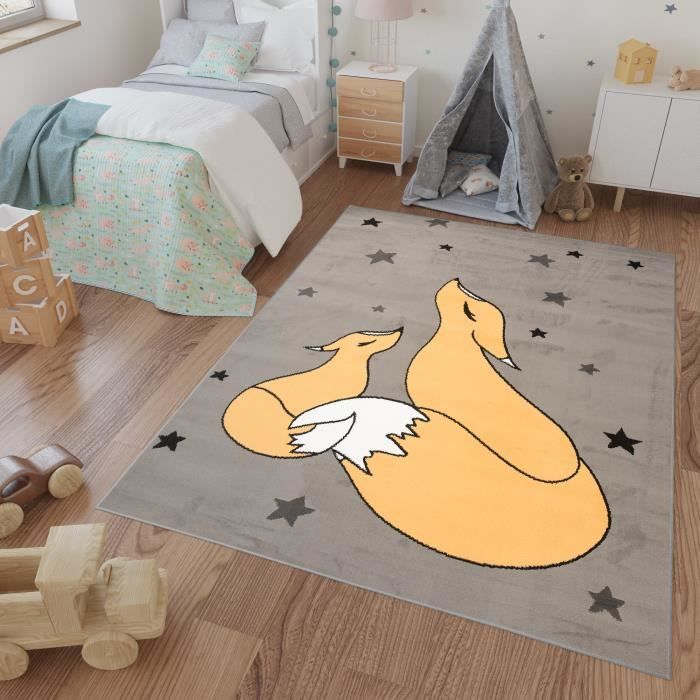 Tapiso Luna Kids Tapis De Chambre Enfant Bebe Moderne Jeu Renards Etoiles Jaune Gris Blanc Fin Doux 160 X 2 Cm Cdiscount Maison