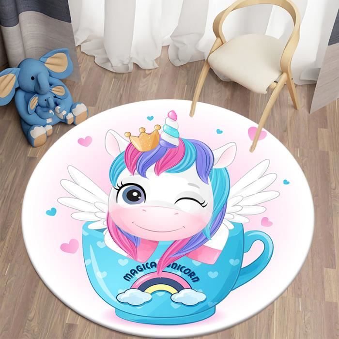 CVk-4859 Tapis Rond En Flanelle Licorne Pour Enfants Tapis De Salon