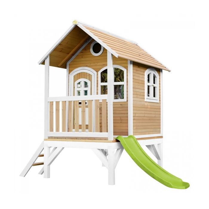 AXI Tom Maison Enfant avec Toboggan vert clair Aire de Jeux pour lextérieur en marron Maisonnette / Cabane de Jeu en Bois