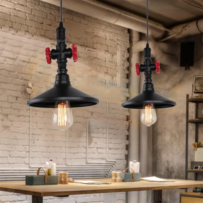 U-DO LOT DE 2 Lustre Créatif design Vintage Suspension Luminaire en Fer Forgé Noir Lampe Exquis Décoration Escalier Café