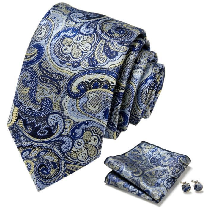 Ensemble Cravate Homme DiBanGu - Soie à Carreaux Avec Mouchoir, Boutons Manchette Et Pince - Mariage