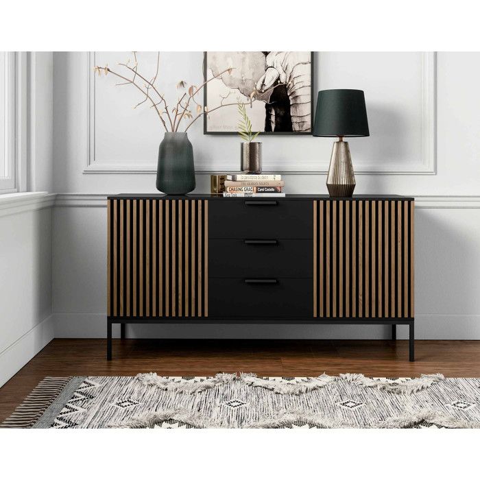 Savanna - buffet bas - effet bois et noir - 3 tiroirs et 2 portes - 150 cm - Noir / Bois Savanna - buffet bas - effet bois et noir - 3 tiroirs et 2 portes - 150 cm - Noir / Bois