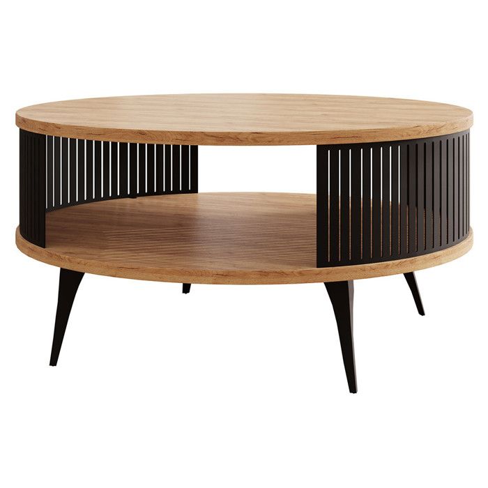 Forini - table basse ronde - aspect chêne naturel et noir - 1 niche - 75 cm - Noir / Bois Forini - table basse ronde - aspect chêne naturel et noir - 1 niche - 75 cm - Noir / Bois
