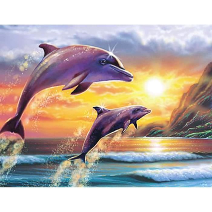 Kit Diamond Painting Dauphin 10x15cm - Broderie Diamant 5D Rond, Activité Manuelle Adultes