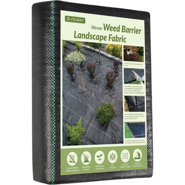 Toile De Paillage Anti-mauvaises Herbes 1x10 M - 100 G/m² - Perméable à L'eau Et Résistante Aux UV - Lot Avec 25 Piquets