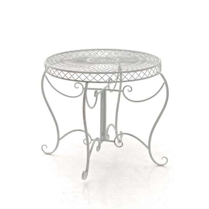 clp table de jardin sheela avec plateau rond en fer forgé hauteur 69 cm, blanc antique