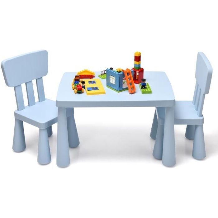 Costway Ensemble de 3 Pièces avec Table et 2 Chaises pour Enfants 1 à 3 Ans Etagère de Rangement en Plastique Table dActivités Beige+Gris 