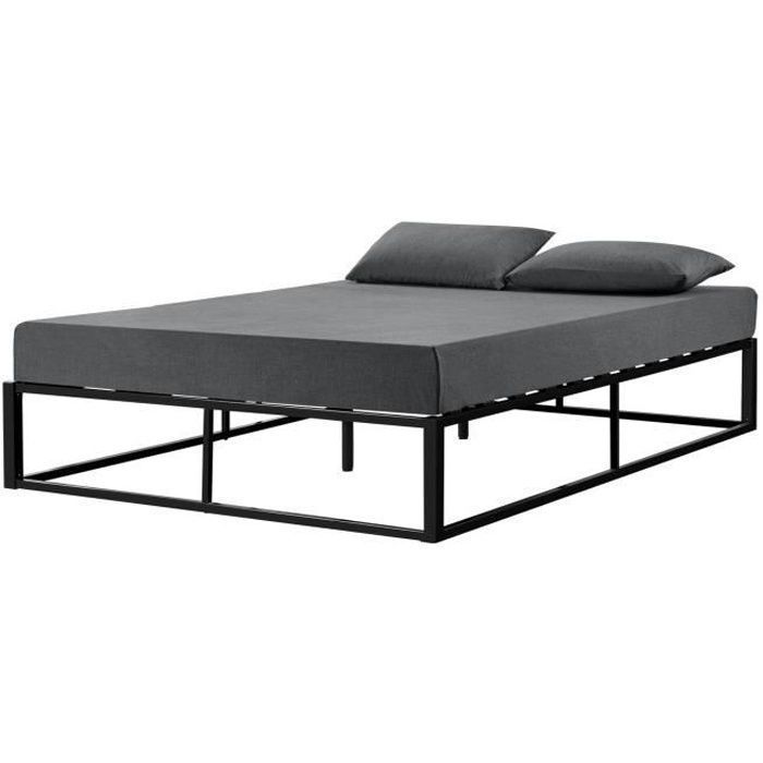 Cadre de lit double Kreta en Métal 180 x 200 cm Noir [en.casa]