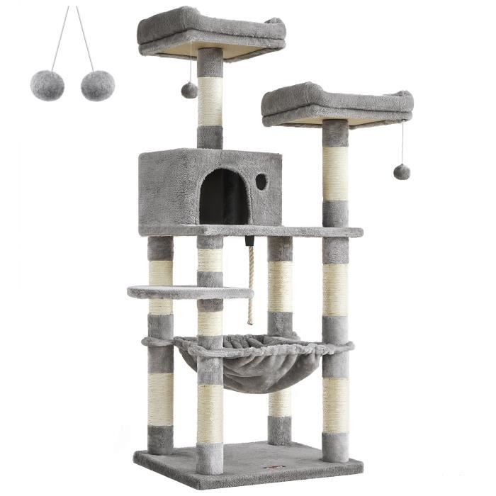 Feandrea Arbre A Chat Hauteur De 143 Cm Niche 2 Plate Formes 1 Panier Hamac Gris Clair Pct15w Cdiscount Animalerie