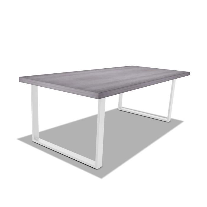 table de salle à manger en bois et métal - pieds blancs carrés - 220x100 cm - ciment