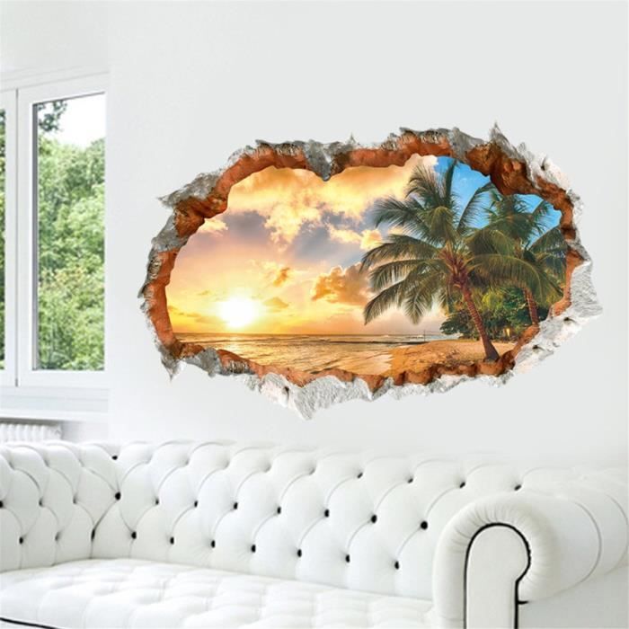 Wallpaper Autocollant Mural 3d Plage Soleil Sticker Mural Art Autocollant For Android