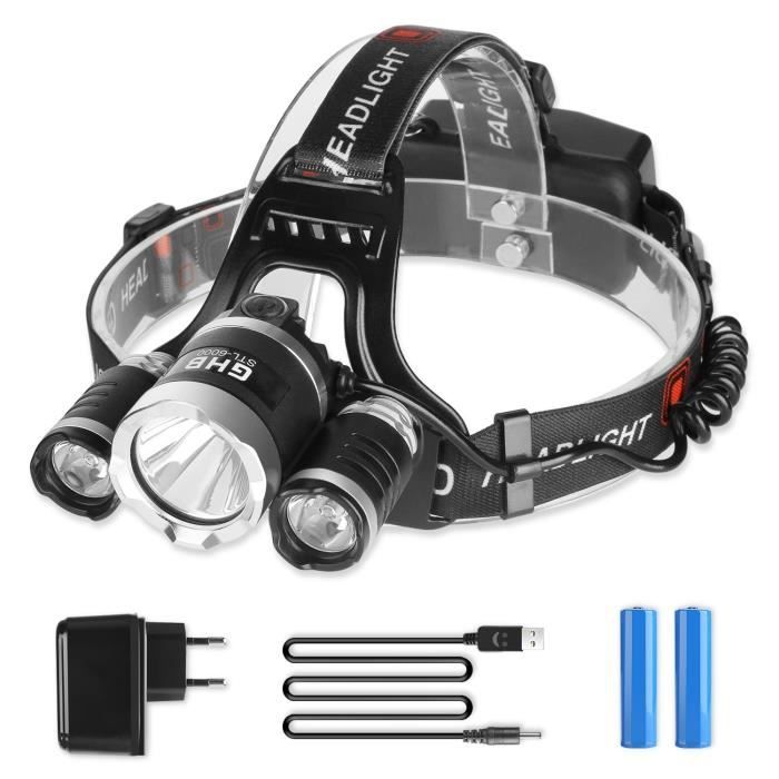 GHB Lampe Frontale LED Puissante Rechargeable Luminaire 5000 Lumens