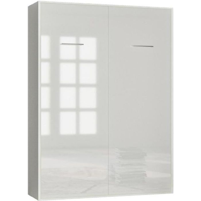 armoire lit escamotable smart v2 structure blanc mat facade gloss blanc brillant 160 200 cm blanc bois inside75 cdiscount maison