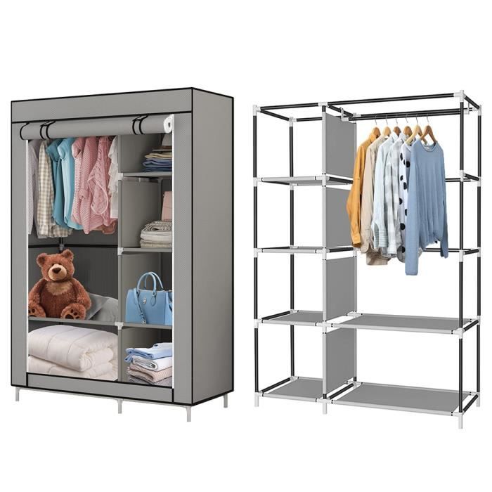 Armoire de Rangement Penderie en Tissu intissé MENGDA - Gris - 105x45x170cm