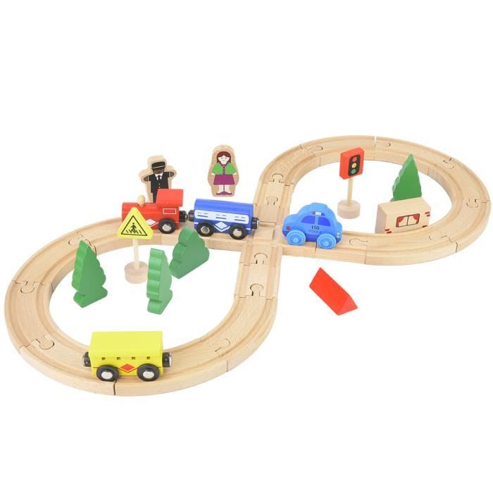 Jacootoys Train En Bois 80 Pièces - Circuit Voiture Enfants - Jouet Construction Rail Magnétique Dès 3 Ans