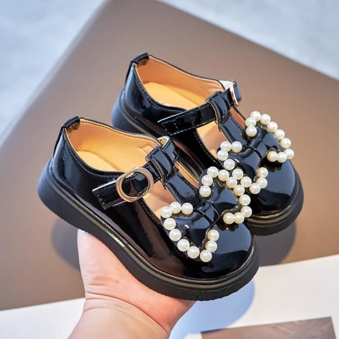 Chaussures plates en cuir pour filles avec n ud papillon et perles