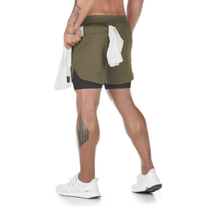 Shorts de Sport Homme Short de Course Ajuste avec Bande Respirant a Double Couche Et Doublure Olive verte Olive verte Cdiscount Pret a Porter