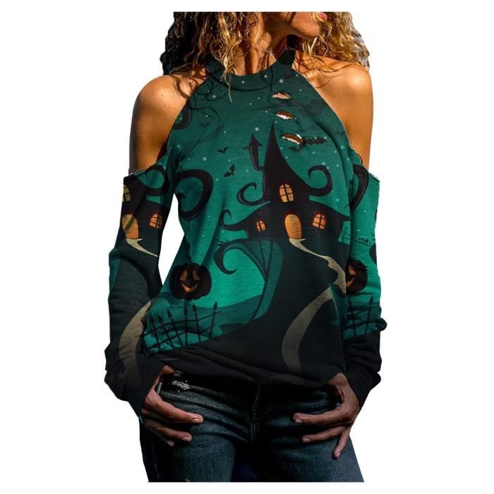 OU tee shirt femme Halloween Halter Bustier Lanterne Ghost Pumpkin Tops  Manches Longues Vert Vert - Cdiscount Prêt-à-Porter