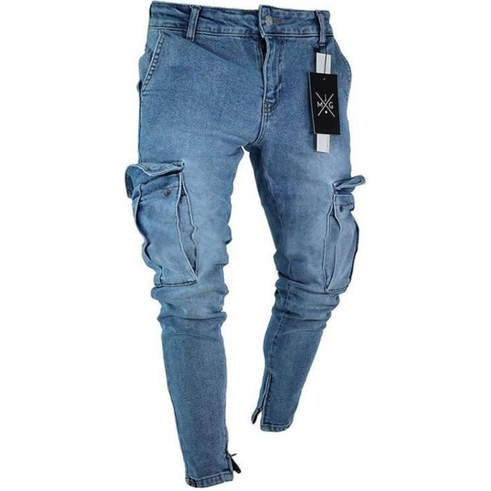 Jean Homme, Stretch Jean Homme Slim Fit, Jeans Homme Cargo Grandes Poches,  Jean Homme Skinny Pantalon Denim Jogging Travail Bleu - Cdiscount  Prêt-à-Porter