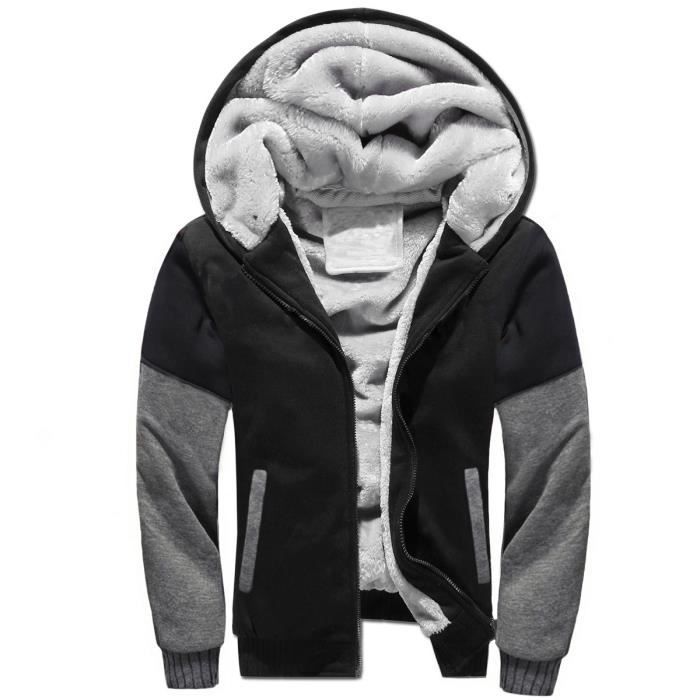 Sweat à Capuche Zippé Intérieur Sherpa - Marine Chiné - - 30.00