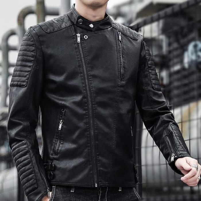 Veste en cuir PU homme veste de moto veste coupe vent ext rieure