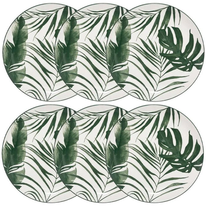 Lot de 6 Assiettes à Dessert Palme 19cm Vert