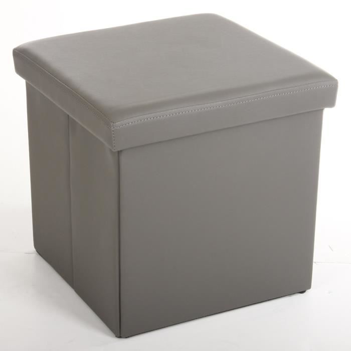 pouf carré en simili cuir gris - pegane - lilo - utilisation extérieure - dimensions h37.5 x p38 x l38 cm