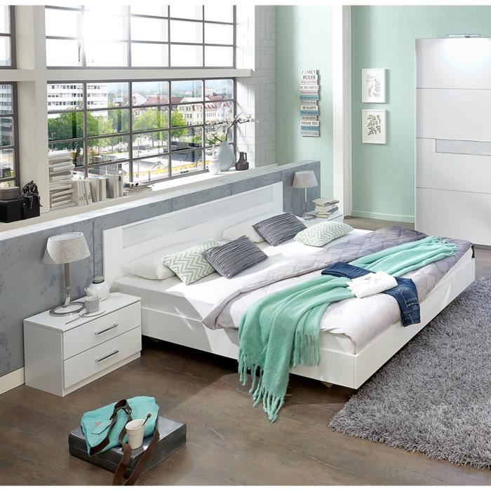 lit adulte avec 2 chevets coloris blanc rechampis verre blanc chrome dim 160 x 200 cm cdiscount maison