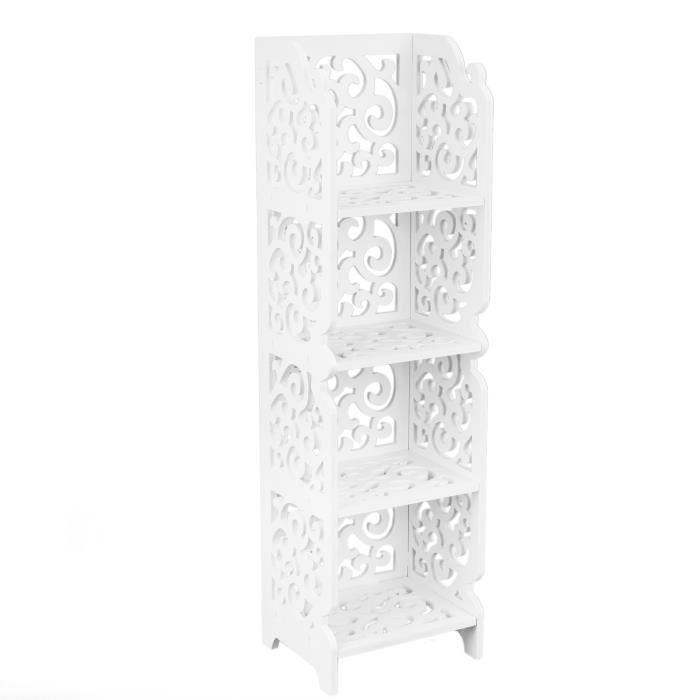 primematik - étagère de rangement en bois-plastique bibliothèque décorative avec 4 étagères blanc 24x20x85cm