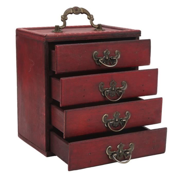 Boîte de rangement à bijoux rétro en bois - QIILU - Vintage - 4 couches - grande capacité