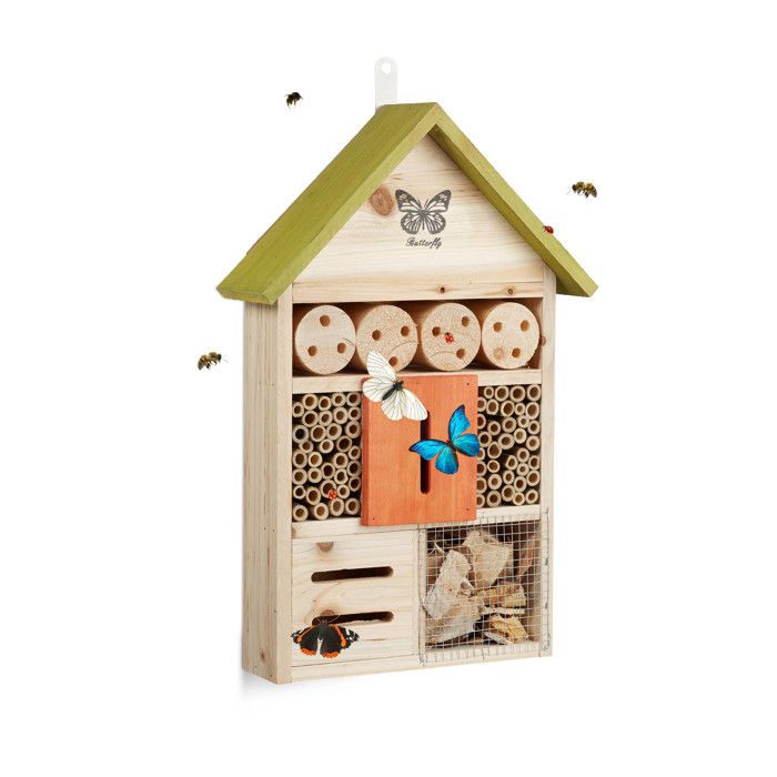 Comparer les prix de Relaxdays Hôtel à insectes papillon coccinelle abeille jardin balcon à suspendre HxlxP: 41,5 x 27,5 x 8,5 cm - 4052025970833