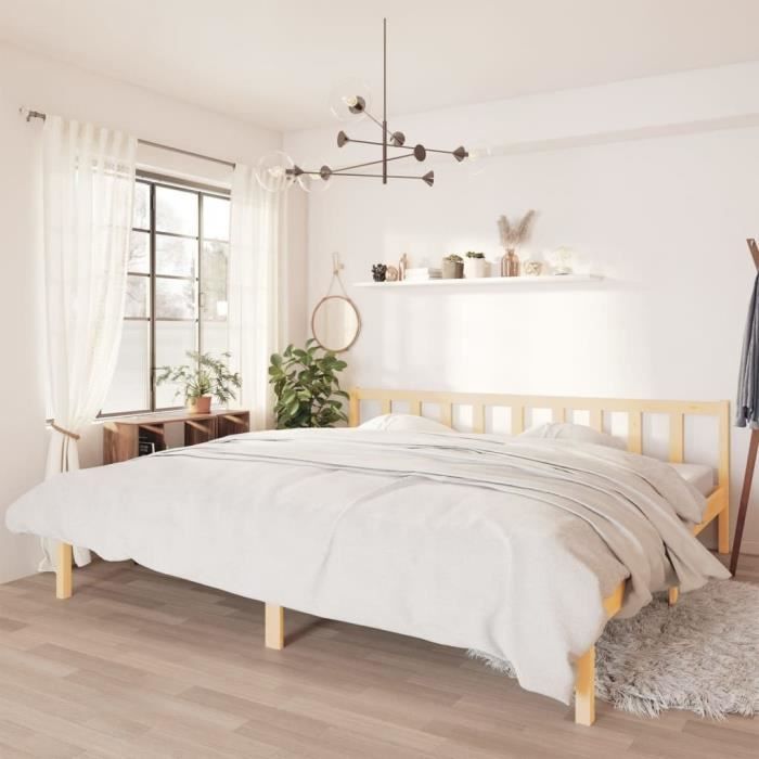 Lit Double 2 Place 180x200 cm Cadre de Lit avec Sommier sans Matelas Bois de Pin massif Robuste et Durable bois naturel