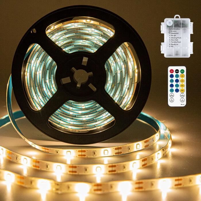 Ruban LED Alimenté par pile - 5M 150 LED Bandes LED à piles, LED Bande  Lumineuse avec Minuterie Télécommande, Bande Lumineuse[S51] - Cdiscount  Maison