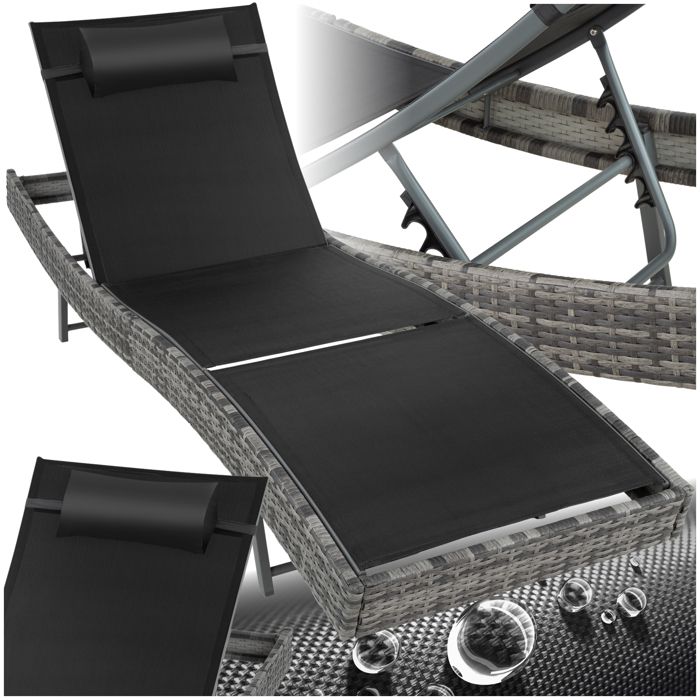 Bain de soleil - TECTAKE - Chaise longue en rotin de jardin MOANA dossier réglable en 6 positions coussin amovible - Gris Tacheté