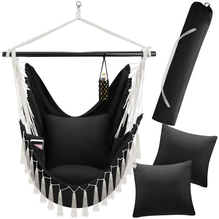Fauteuil - TECTAKE - Siège MALIKA au style bohème avec compartiment capacité de charge de 150 kg 100 x 150 x 150 cm - Noir