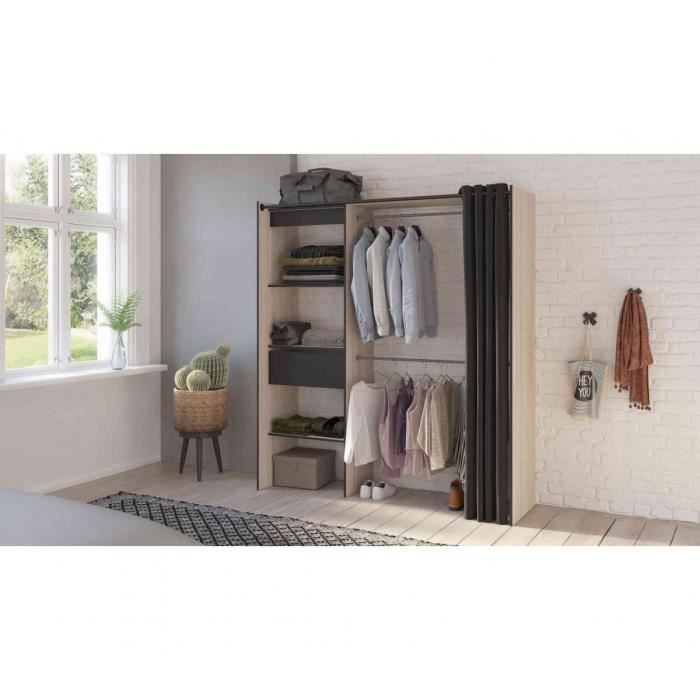 Dressing Extensible En Bois Noir Mat Et Chene Brosse Dr172