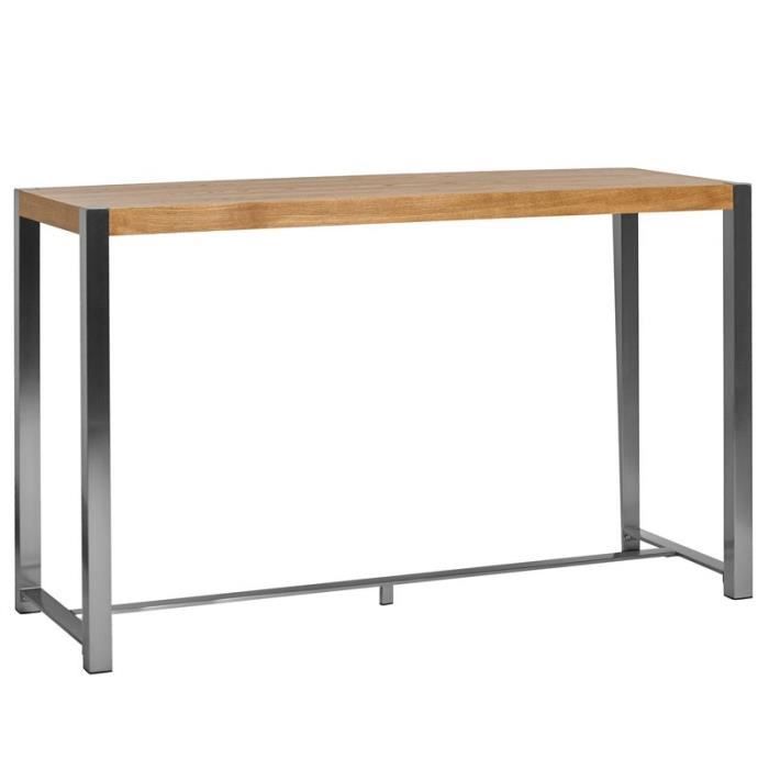 Table Haute Chene Et Pieds Acier Bonzai L 160 X L 60 X H 100