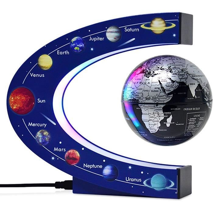 Globe Terrestre Magnétique Flottant Avec LED - Lévitation, Diamètre 20 Cm, Décoration Bureau Ou Maison, Apprentissage Géographie
