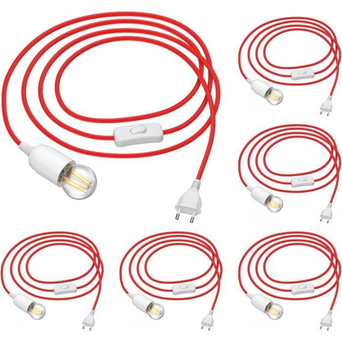 3M Câble Textile Leha Fiche, Interrupteur, Blanc + Lampe Led Blanc