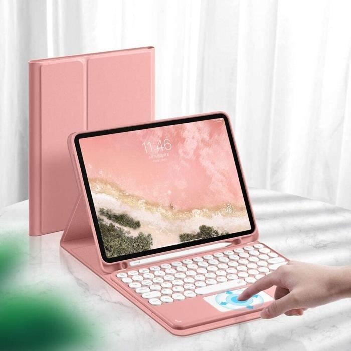 QYiiD Étui Clavier Pour IPad Pro 12.9 2017/2015 (1eme / 2eme Génération), Étui De Protection à Couleurs Avec Pavé Tactile Clavier Amovibles AZERTY Pour IPad 12.9", Rose