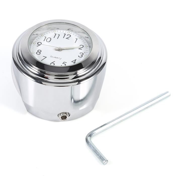 7-8 pouce 1 pouce Montre Horloge Guidon Poignée Chrome Étanche Universel Moto -POU HB15815